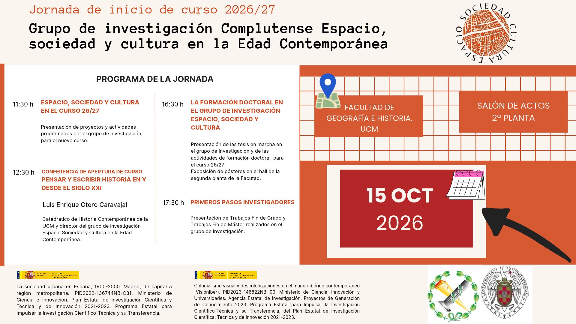 1er Encuentro del Grupo de investigación. No os lo perdáis este jueves 15 de octubre en el Salón de Actos. 